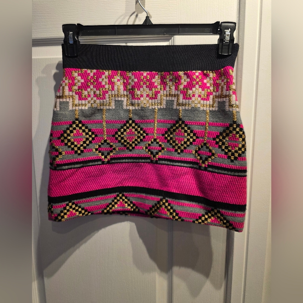 Milly Pink and Black Geometric Mini Skirt